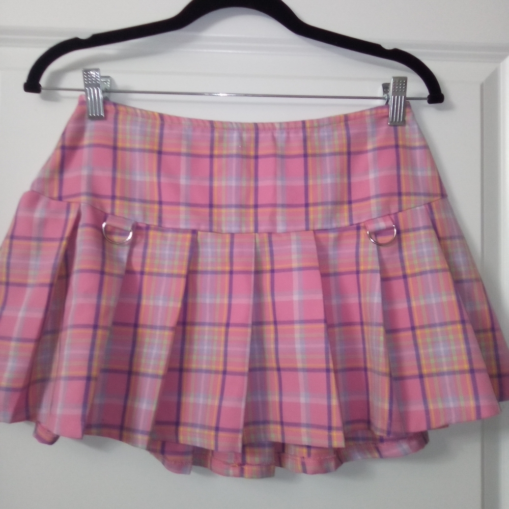Y2K School Girl Style Pink Plaid Mini Skirt Size 2 By Sweet Society
